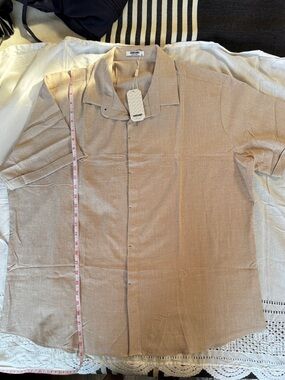 Coofandy Beige Short-Sleeve Button Front Shirt and Shorts Set